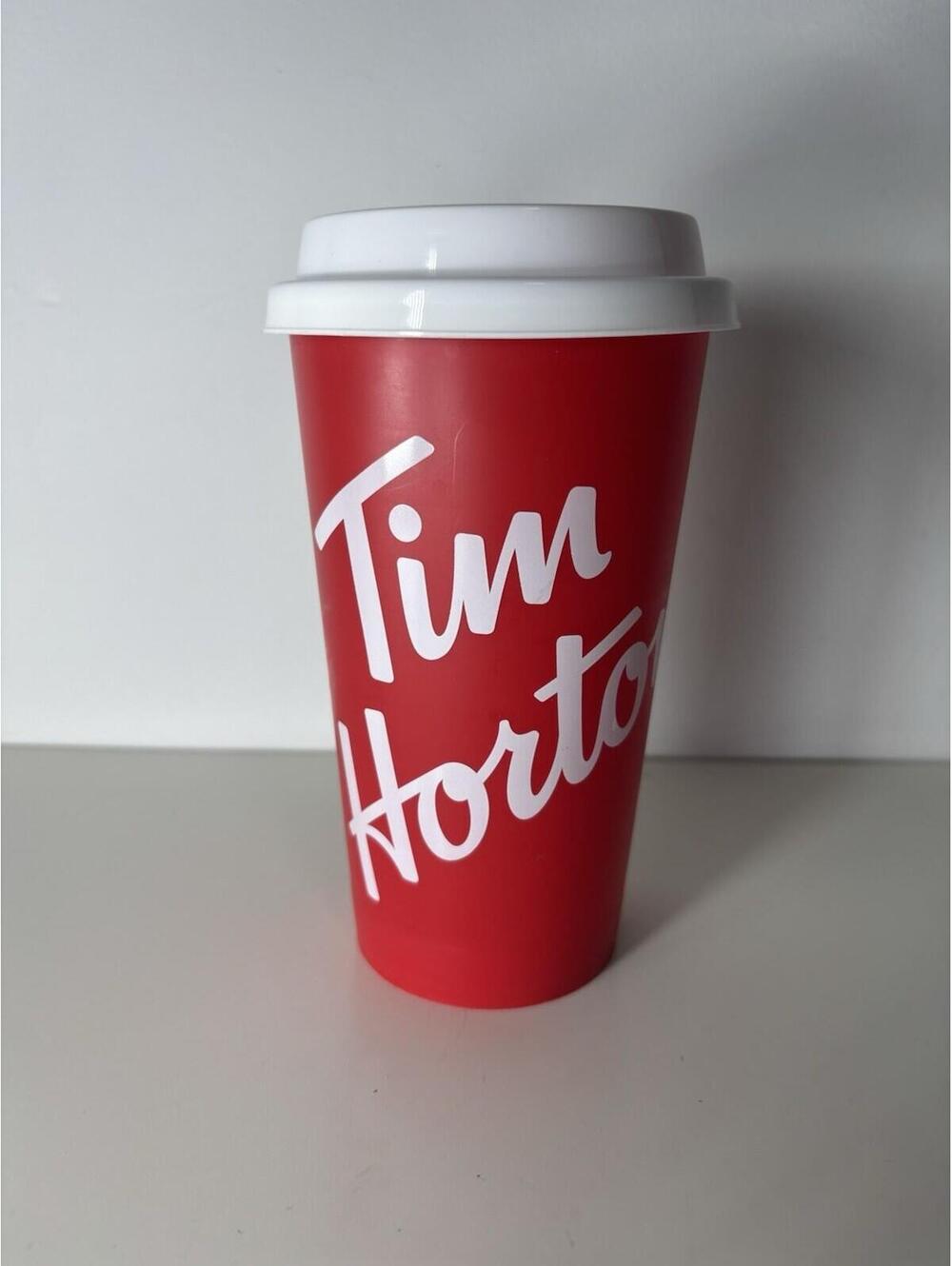 Tim Hortons Canada Maple Leaf Red Reusable Plastic Tumbler Cup w/ White Lid